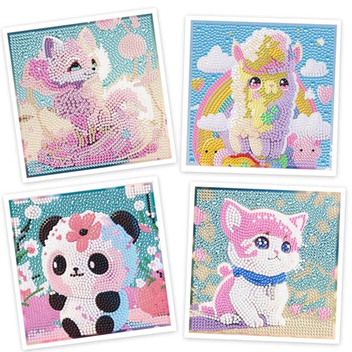 Mocrop Art 4er Set Diamond Painting Kinder, 5D Panda Diamond Painting Diamond Painting Set Mosaik Bastelset Kinder Diamond Painting Diamond Painting Tiere (15x15 cm) (A) von Mocrop