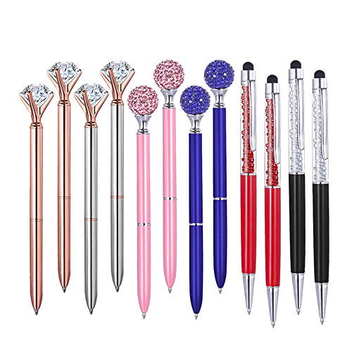 Mocturnity 12 STÜCKE Big Crystal Diamond Kugelschreiber + 2 in 1 Universal Slim Stylus Pen Kapazitiver Stylus + Strass Stift (6 Mischfarben) von Mocturnity