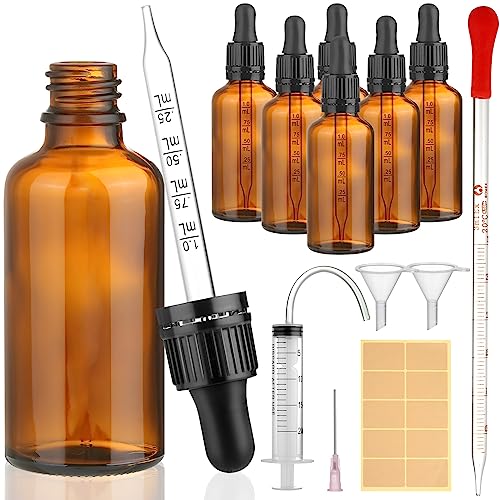 modacraft 6Stk 50ml Pipettenflasche mit Hilfszubehör, Flasche mit Pipette Braunglasflasche Apothekerflasche Tropfflasche für Flüssigkeit, Ätherische Öl, Parfümöle, Aromatherapie, Flüssigfarbstoffen von modacraft