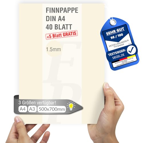 40 + 5 Blatt gratis Finnpappe DIN A4 | 1.5mm Stärke | Modellbauwerk® | für Modellbau und Basteln | Architektur | Studium | Diorama | finnische Holzpappe | Skanpappe | Scrapbook | Karton | Kreativ sein von Modellbauwerk