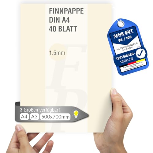 40 + 5 Blatt gratis Finnpappe DIN A4 | 1.5mm Stärke | Modellbauwerk® | für Modellbau und Basteln | Architektur | Studium | Diorama | finnische Holzpappe | Skanpappe | Scrapbook | Karton | Kreativ sein von Modellbauwerk