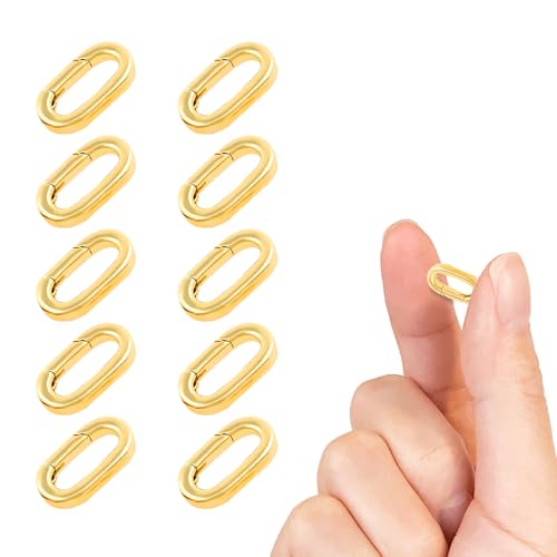 Modixun 10Pcs 18K Gold überzogene Karabiner Halskette Verschlüsse und Verschlüsse, ovale Federring Halskette Schließe Connector Extender Clip (Gold, Klein(14x7,8x2,2mm)) von Modixun