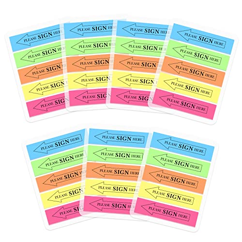 Modixun 700 Stück Schild Here Tabs, 5 helle Farben, Schild hier Flaggen, transparent, bitte signieren Sie hier hier Pfeil-Haftnotizen, 7 Stück von Modixun