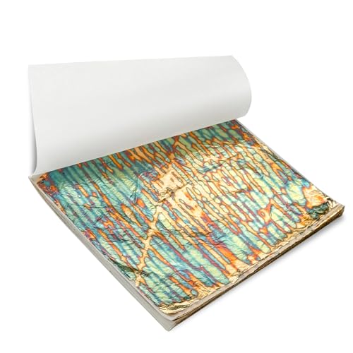 Modixun Variegated Gold Blatt Blätter 50pcs, bunte Nachahmung Gold Folie Blätter Papier Broschüre für Kunst Handwerk Malerei Vergoldung Dekoration, 14 x 14cm (Streifen) von Modixun