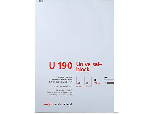 Modulor Universalblock U190, Zeichenblock DIN A1 mit 50 Blatt (blanko), Skizzenblock aus hochweißem Papier mit matter Oberfläche, 190 g/m², 594 X 840 mm von Modulor