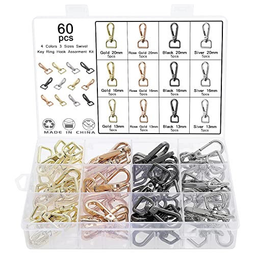 60 Stück Schlüsselanhänger Clip Haken Karabinerhaken Drehhaken Zinklegierung Schlüsselring für DIY Handwerk Schmuck Findung Herstellung Schlüsselbund Schnalle Hundeleine 3 Größen 13 mm 16 mm 20 mm von Moendergo