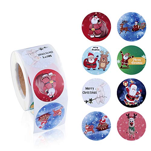 Mogokoyo 500 Stück Weihnachtsaufkleber Rund Etiketten Merry Christmas Sticker Frohe Weihnachten Aufkleber Geschenkaufkleber Selbstklebend für Weihnachten/Umschlag/Geschenktüten/Papiertüten (Stil 3) von Mogokoyo