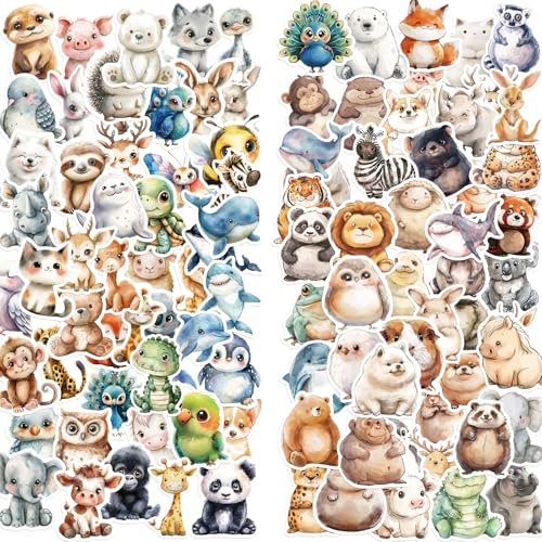 MoguGo 100 Stück Tiere Sticker Sets Kinder Aquarell Niedliches Sticker Wasserfeste Aufkleber Vinyl Selbstklebend Stickers für Laptop Scrapbook Wasserflasche Fotoalben DIY von MoguGo