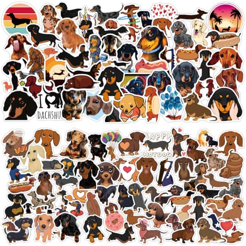 MoguGo 110 Stück Dackel-Hunde-Aufkleber Wurst Hund Vinyl Sticker Set Wasserdichte Hunde Sticker für Laptop Skateboard Wasserflasche Telefon von MoguGo