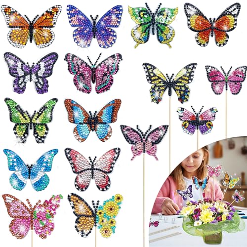 MoguGo 16 Stück Diamond Painting Schmetterling Sets,Diamond Painting Für Kinder Erwachsene Gartendekoration Balkon Deko, Basteln Diamond Painting Geschenk für Mama und Kinder von MoguGo