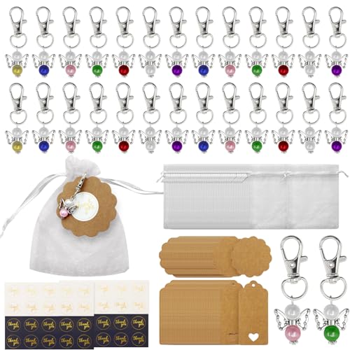 MoguGo 160 PCS Schutzengel Anhänger 40 Set Gastgeschenke Schutzengel Aufkleber Organza Beutel Kraftpapier Schutzengel Gastgeschenke Hochzeit für Hochzeit Gastgeschenke Dankeschön Kommunion Geschenke von MoguGo