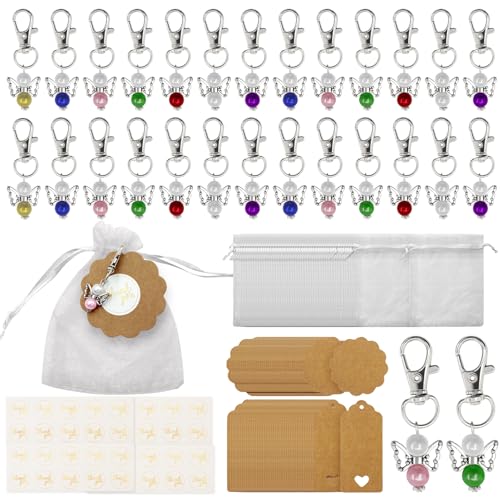 MoguGo 160 PCS Schutzengel Gastgeschenke 40 Sets Schutzengel Anhänger mit Schutzengel Kraftpapier Aufkleber Organza Beutel Schutzengel Hochzeit für Gastgeschenke Dankeschön Kommunion Geschenke von MoguGo