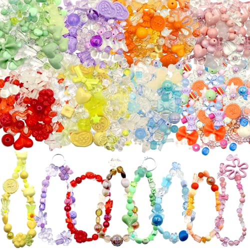 MoguGo 450 PCS Acrylperlen 8 Farbe Set Charme Anhänger Perlen zum Auffädeln Schmuck Ketten Bastelset Sortierte Basteln Anhänger für DIY Geschenk Schmuckherstellung Handwerk von MoguGo