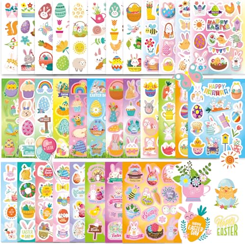 MoguGo 450 Stück (32 Blätter) Aufkleber Ostern, Osterei Hase Aufkleber, Ostereier Sticker, Ostern Kinder Sticker, Ei Hase Küken Sticker, Osteraufkleber, Frohe Ostern Sticker, Osterdeko Geschenke von MoguGo