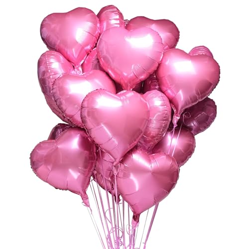 Moguri 12 Stück 18 Zoll Rosa Herzballons, Inkl. 1 weiße Schleife & 1 Strohhalm, Folienballons für Hochzeit, Geburtstag, Valentinstag, Babyparty und Partydeko von Moguri