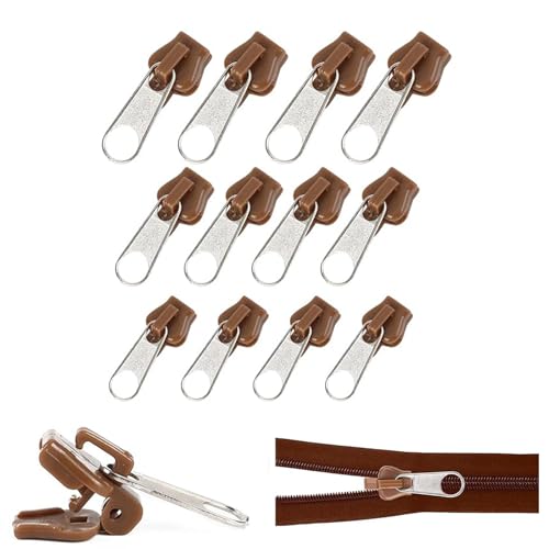 Moguri 12 Stück 3 Größen Reißverschluss-Reparaturset Metall Universal Instant Fix Zipper Repair Kit Ersatz Zip Slider Zähne Reißverschlüsse Ersatzteile Reißverschluss,braun von Moguri