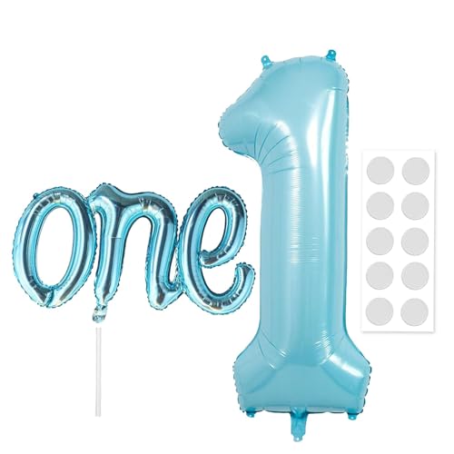 Moguri 2 teiliges Baby Blue One-Ballon-Set, großer riesiger Ballon Ballonbanner mit ‘one’, One Ballons für Dekorationen zum 1. Geburtstag für Jungen oder Mädchen von Moguri