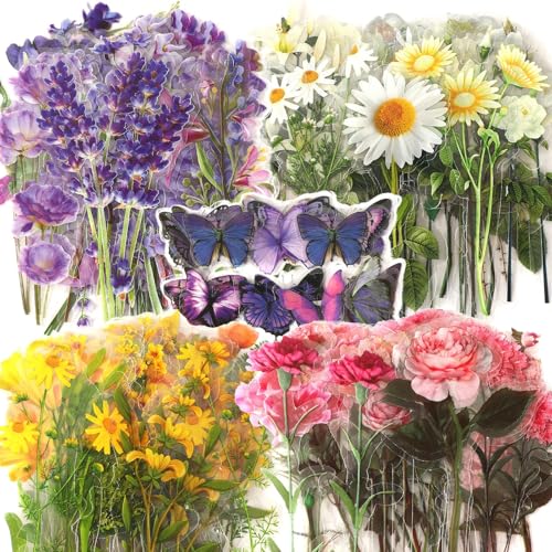 Moguri 200 Stück transparente Blumen-Schmetterlings Aufkleber für Scrapbooking, Aufkleber aus natürlichem PET-Pflanzenmaterial, Aufkleber mit getrockneten, klaren, gepressten von Moguri