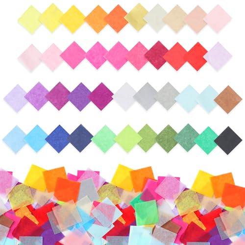 Moguri 2400 Stück 3 cm große Seidenpapierquadrate, Seidenpapier zum Basteln, 30 Verschiedene farbige Seidenpapiere, Colors Art Rainbow Seidenpapier in großen Mengen zum Basteln von Moguri