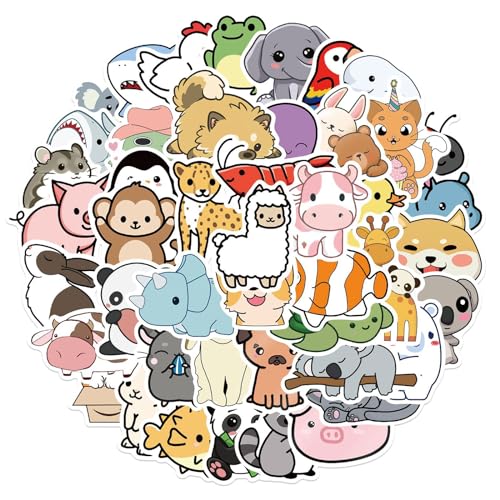 Moguri 50 StückSticker Tiere Aufkleber Kinder, Sticker Kinder mit Tiermustern, Wasserfest, Lustige Karikatur Tiermuster Sticker für Jungen Mädchen für Handtasche Gepäck von Moguri