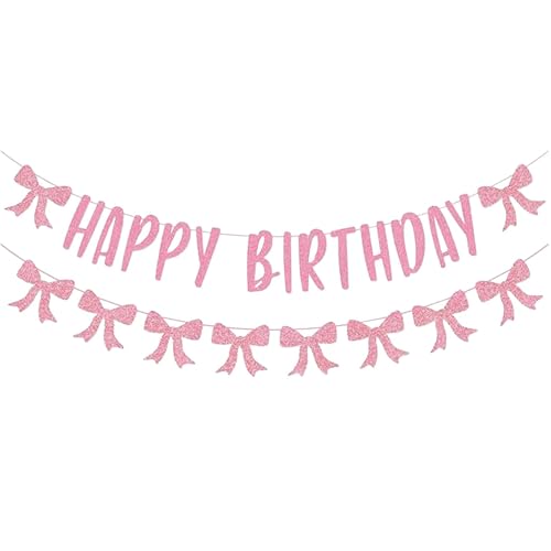 Moguri Happy Birthday Girlande Mit 2 Stück Rosa Schleife Banner, Geburtstagsgirlande Für Mädchen Party, Hochwertige Und Wiederverwendbare Geburtstagsdeko von Moguri