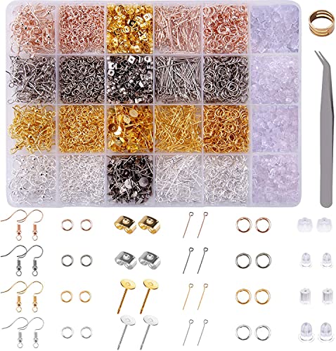 Ohrring Machen Kit Schmuck Basteln Zubehör 3600 Stück Schmuckherstellung Set Ohrhaken Sprung Ringe Ohrstopper Ohrstecker für Ohrring Herstellung Ohrringe Basteln Zubehör DIY Ohrhänger Schmuck von Moguxb