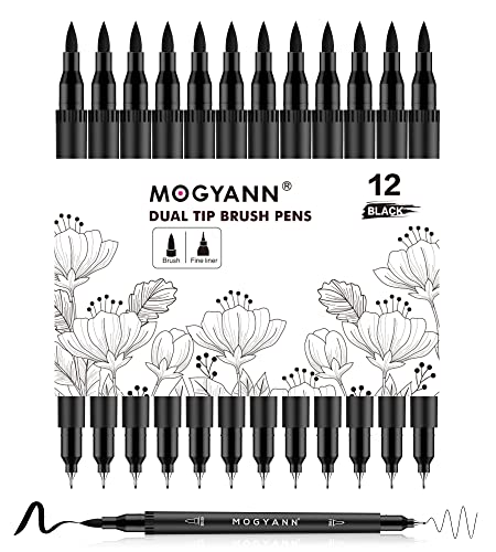 Mogyann 12 Pack Dual Brush Pen Set Schwarze Marker zum Zeichnen und Skizzieren von Kunst von Mogyann