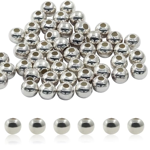 Moicstiy 50 Stück 925er-Sterlingsilber-Perlen, 3 mm, glatte Abstandshalter-Perlen, runde Kugelperlen für Schmuckherstellung von Moicstiy