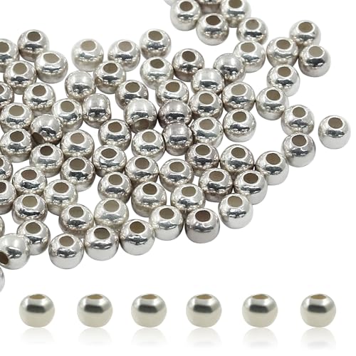 Moicstiy Perlen aus 925er-Sterlingsilber, 2,5 mm, glatte Abstandshalter-Perlen, runde Kugelperlen für Schmuckherstellung, 100 Stück von Moicstiy