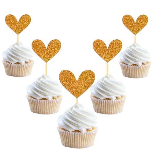 24 Stück Glitzer Liebe Herz Cupcake Toppers, Valentinstag Tortendeko, Hochzeit Gemischte Größe Kuchendeko für Valentinstag Jahrestag Braut Geburtstag Heiratsantrag Verlobung Party Deko (Orange) von Moitkptt