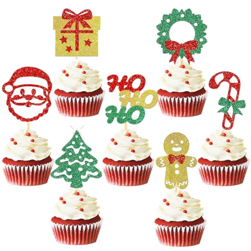 24 Stück Weihnachts-Cupcake-Topper, Frohe Weihnachten, Kuchendekoration, Weihnachtsmann-Kuchenspieße für Weihnachtsfeier, Neujahrszeremonie, Party-Kuchendekorationen (Mix) von Moitkptt