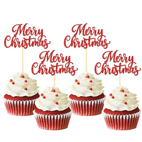 24 Stück Weihnachtskuchen-Dekoration, Pailletten, Cupcake-Topper, Dekoration für Kuchen, Frohe Weihnachten, Weihnachtsdekoration für Weihnachtsfeier, Dessert, Kuchendekoration für Weihnachten von Moitkptt