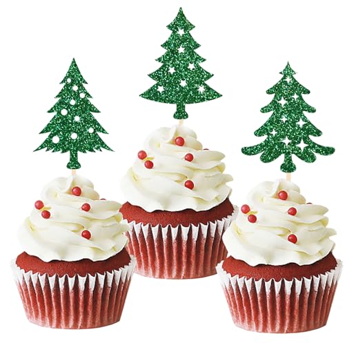 24 Stück Weihnachtskuchen-Dekoration, Pailletten, Cupcake-Topper, Dekoration für Kuchen, Frohe Weihnachten, Weihnachtsdekoration für die Weihnachtsfeier, Dessert, Kuchendekoration für Weihnachten von Moitkptt