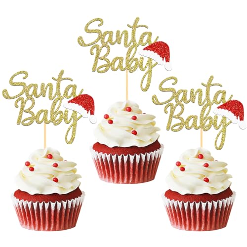 24 Stück Weihnachtskuchendekoration, Pailletten, Cupcake-Topper, Dekoration für Kuchen, Frohe Weihnachten, Weihnachtsdekoration für Weihnachtsfeier, Dessert, Kuchendekoration für Weihnachten (Santa von Moitkptt