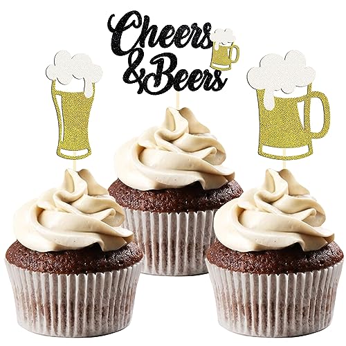 24 Stück Oktoberfest Cupcake Toppers, Cheers & Beers Cupcake Topper, Bayerische Kuchendekorationen Cake Topper für das Oktoberfest, Bayerische Partydekorationen (Cheers) von Moitkptt