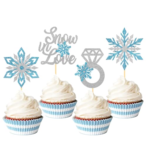 24 silberfarbene glitzernde Schneeflocken-Cupcake-Topper, Winterdekorationen (Love A) von Moitkptt