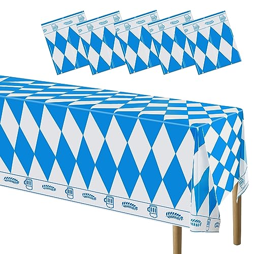 5 Stück Oktoberfest Tischdecke, Bayerische Tischdeko, Bayrisch Tischtuch, Blau Weiß Partytischdecke für Oktoberfest Deko, Bierfest Party Dekoration 130 * 275cm (5 Stück) von Moitkptt