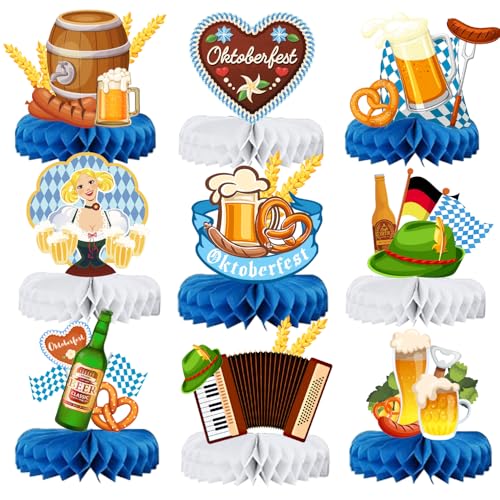 9 Stück Oktoberfest Deko Bienenwaben, Oktoberfest Tischdeko, Oktoberfest Deko Set, Bayerische Deko 3D für Oktoberfestparty, Bayrische Bierfest Deko Tischdekoration von Moitkptt