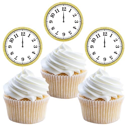 Cupcake-Topper mit Mitternachtsuhr, Happy New Year Cake Picks, 2025 Silvester-Kuchenaufsatz für Silvester, 2025 Silvester, Party-Dekorationen (Uhr A) von Moitkptt