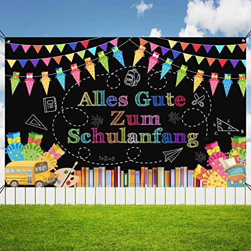 Einschulung Deko Banner, Alles Gute Zum Schulanfang Banner, Schuleinführung Deko Schulkind Girlande für Schulanfang Jungen Schüler Kinder Mädchen 180 * 110cm Schwarz von Moitkptt