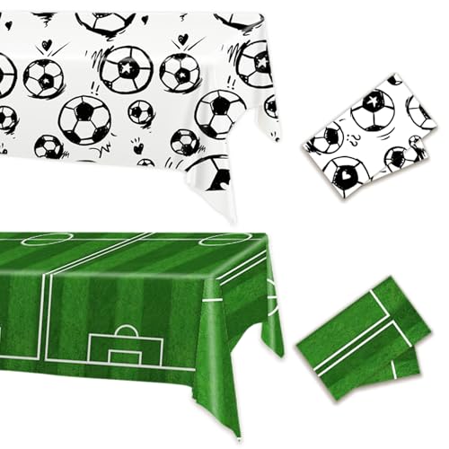 Moitkptt Fußball-Tischdecke, Fußball-Tischdekoration, grün-weiß, Party-Tischdecke für Fußball-Dekoration (2 Stück) von Moitkptt