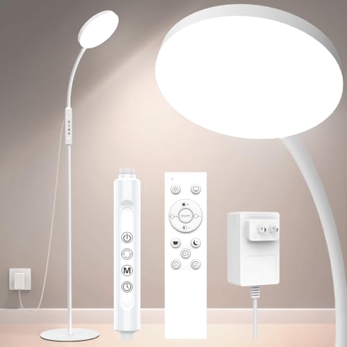 Mojimdo Stehlampe 20000 Lux Tageslichtlampe - Flexible, dimmbare LED Lichttherapielampe mit 5 Farben, 10 Helligkeitsstufen und Timer - Ideal für Schlafzimmer, Wohnzimmer und Büro - Weiß von Mojimdo