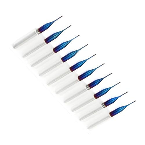 End Mill Set, 10-teiliges Cone Milling Cutter Set aus Hartmetall, blaue Beschichtung, inklusive Aufbewahrungsbox, ideal für PCB-Gravurmaschinen (0,5 mm) von Mokernali