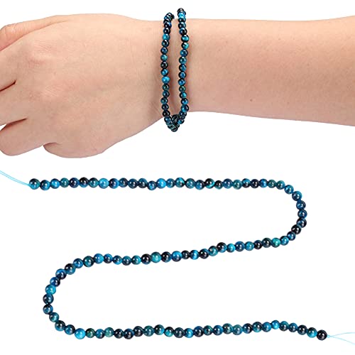 Perlen Blau Speichelfest, 92 Stück 4mm Naturstein Tigerauge Blaue, Perlen zum Auffädeln mit Loch Runde, DIY Schmuck Armband Herstellung Zubehör für Armbänder Ketten von Mokernali