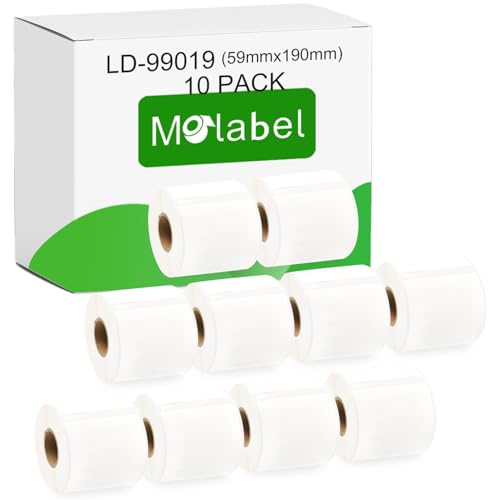 Molabel - 10 Rollen 99019 Selbstklebende Etiketten, kompatibel mit DYMO S0722480, 59mm x 190mm, insgesamt 1100 Mehrzwecketiketten/große Ordneretiketten, geeignet für LabelWriter 450 Serie und 4XL. von Molabel