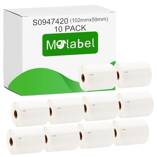 Molabel - 10 Rollen S0947420 selbstklebende Etiketten, kompatibel mit DYMO, 102mm x 59mm, 5750 große Etiketten für den Versand, geeignet für DYMO LabelWriter 4XL von Molabel