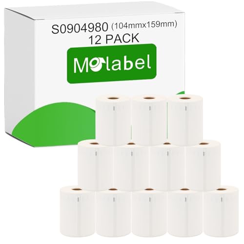 Molabel - 12 Rollen S0904980 Selbstklebende Etiketten, Größe 104mm x 159mm, kompatibel mit DYMO, 220 Versandetiketten pro Rolle (Extragroß), geeignet für LabelWriter und 4XL. von Molabel