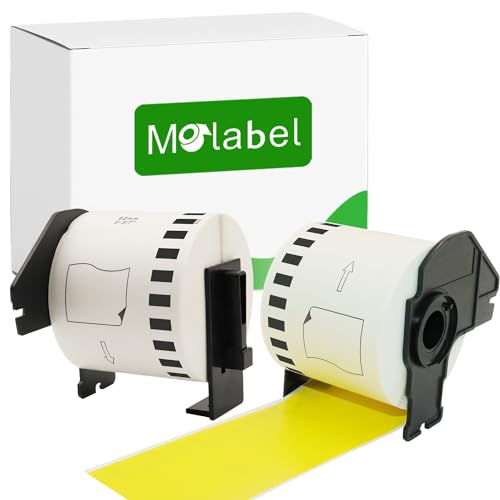 Molabel 2 Rollen DK44605 DK-44605 Gelb 62mm x 30,48m wiederverwendbare Endlosetiketten, kompatibel mit P-Touch QL-500 QL-550 QL-570 QL-700 QL-720NW QL-1050 QL-1100 QL-1110NWB QL-800 QL-810W QL-820NWB von Molabel