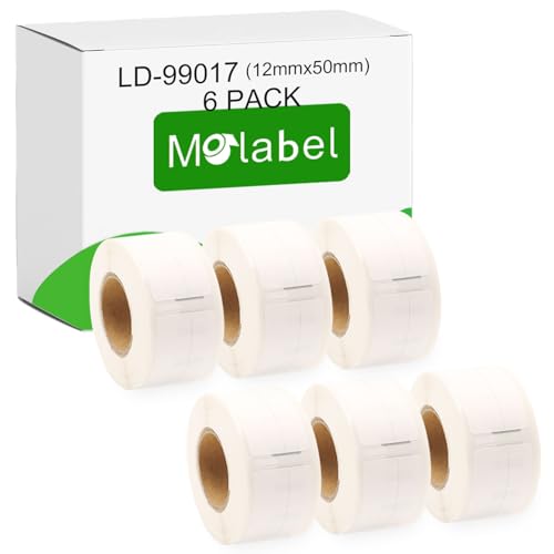 Molabel - 6 Rollen 99017 Selbstklebende Etiketten, kompatibel mit DYMO S0722460, 12mm x 50mm, insgesamt 1320 Etiketten, geeignet für Ordneretiketten, kompatibel mit LabelWriter 450 Serie und 4XL. von Molabel