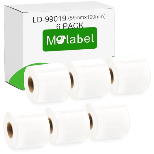 Molabel - 6 Rollen 99019 Selbstklebende Etiketten, kompatibel mit DYMO S0722480, 59mm x 190mm, insgesamt 660 Mehrzwecketiketten/große Ordneretiketten, geeignet für LabelWriter 450 Serie und 4XL. von Molabel